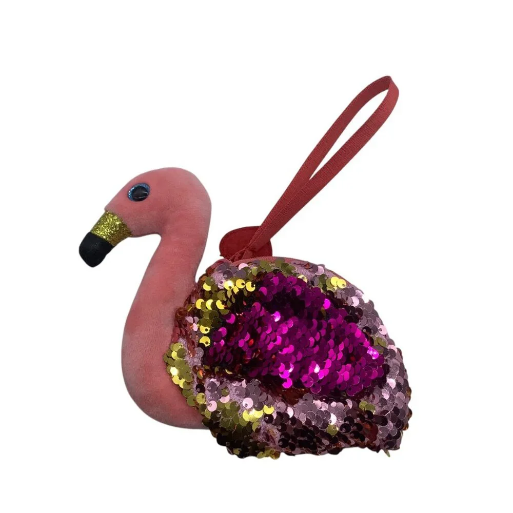 TY Beanie Babies Gilda Flamingo Sequins Pink Girl Wristlet Handbag‎ Change Purse